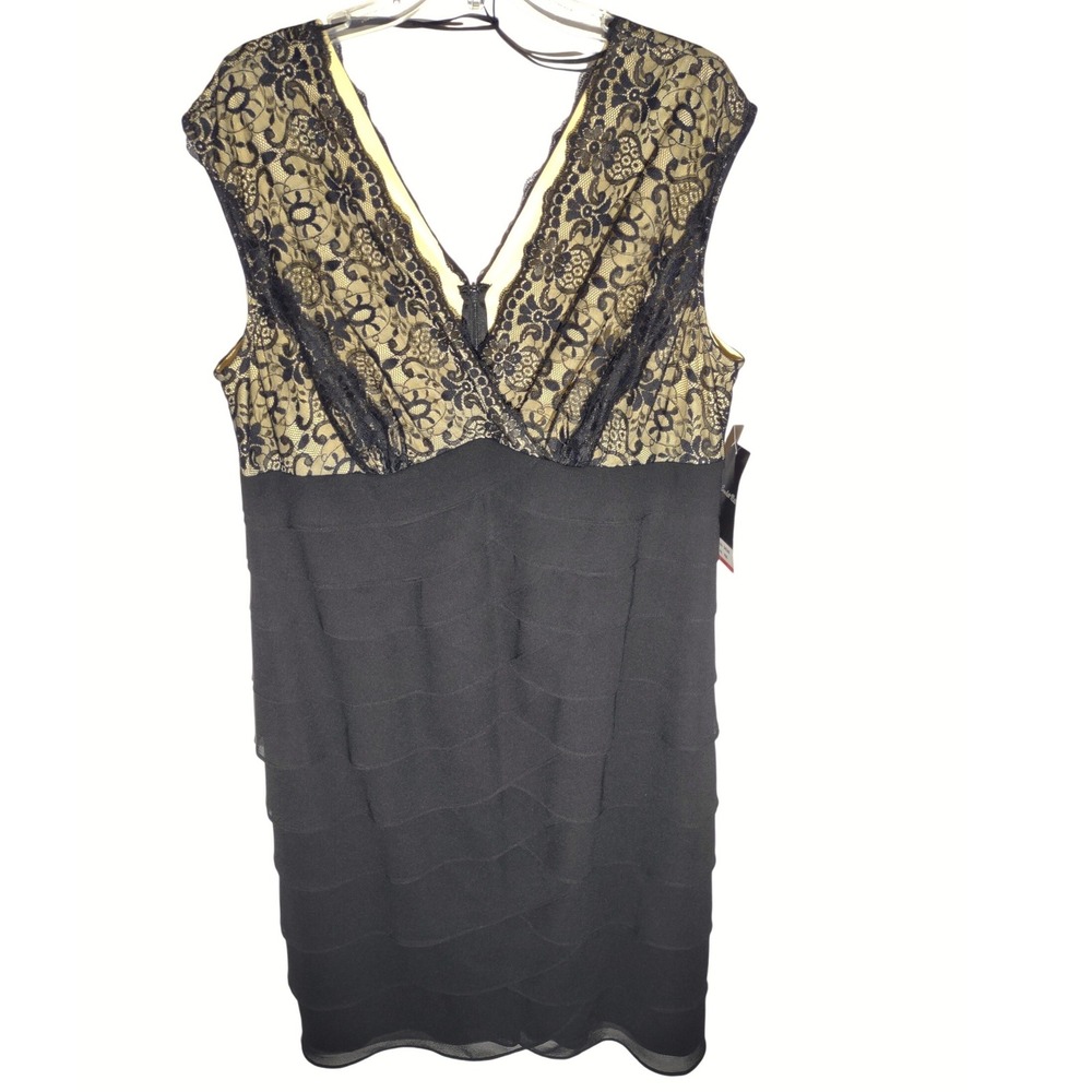 Scarlett Nite Woman Black Lace Sheer Overlay Tiered Ruffle Sheath Dress 16W